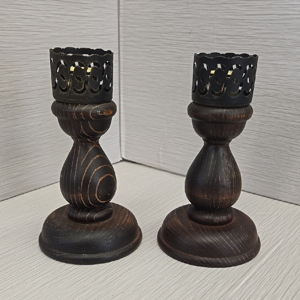 Elegant Black Wooden Candle Holders